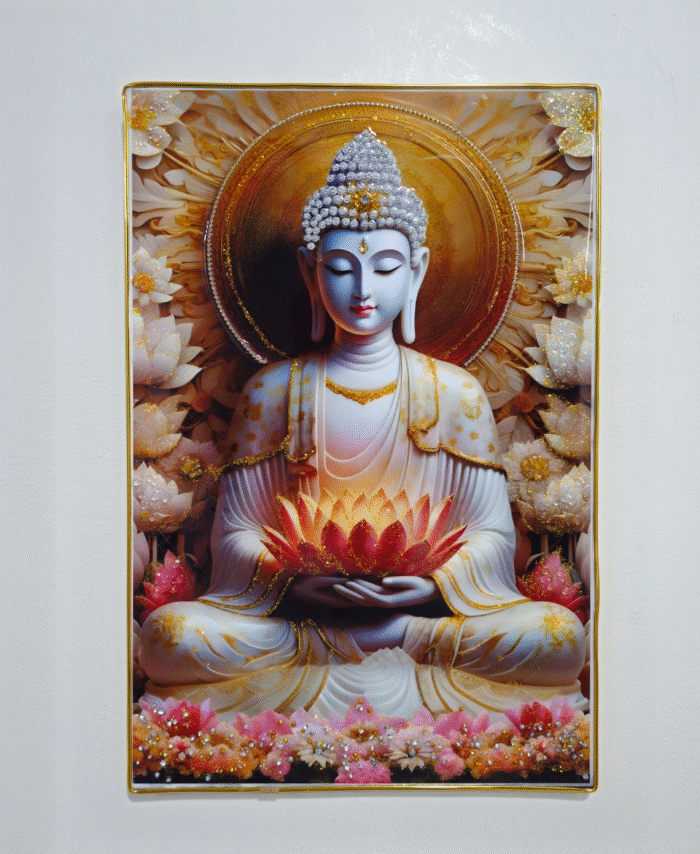 3D Embellished Buddha Photo Frame with Lotus Design