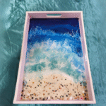 Handmade Rectangular Resin Tray with Ocean Waves and Sandy Beach Design