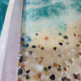 Handmade Rectangular Resin Tray with Ocean Waves and Sandy Beach Design