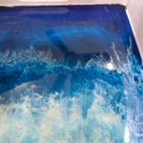 Handmade Rectangular Resin Tray with Ocean Waves and Sandy Beach Design