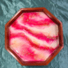 Handmade Octagon Resin Tray with Pink, White, and Gold Wave Design