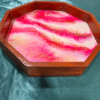 Handmade Octagon Resin Tray with Pink, White, and Gold Wave Design