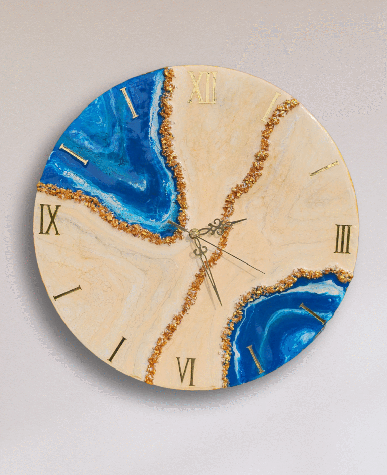 Handmade resin wall clock with ocean wave design