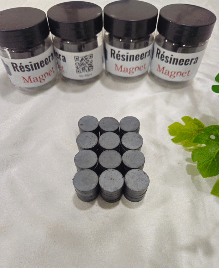 Small round ferrite magnets arranged in a set for resin art and craft use