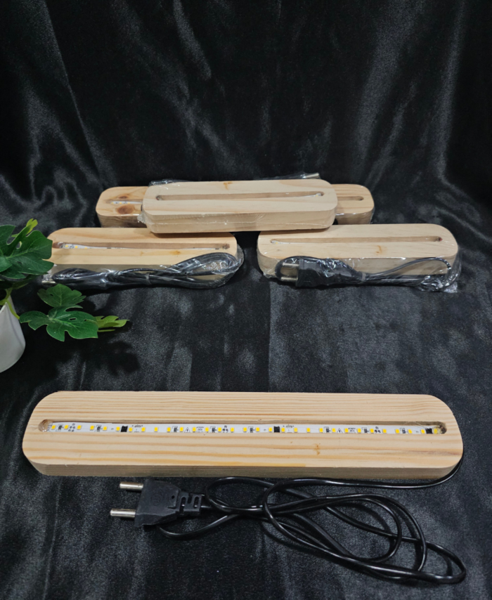 Wooden LED light base for moon lamp and resin art display with warm white light