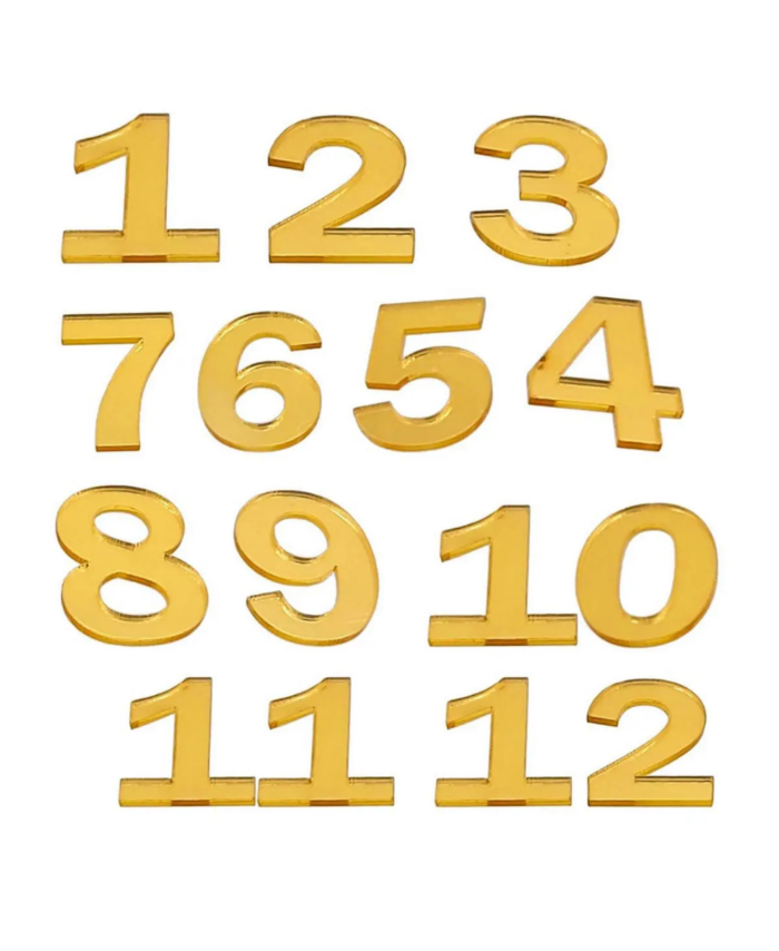 Acrylic clock numbers set for DIY wall clock making and resin crafting.