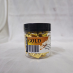 gold crushed foil flakes in a transparent jar with black lid for arts and crafts