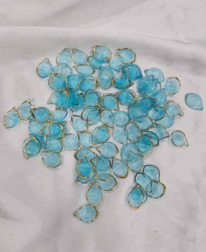 Decorative Sky blue petal acrylic charms with gold edges for resin art and jewellery making