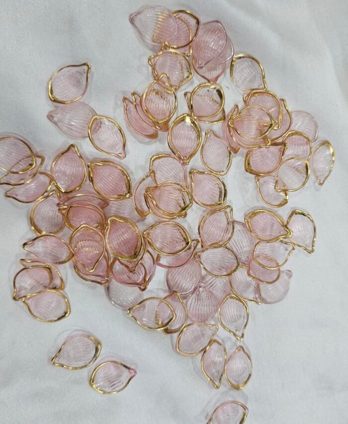 Decorative Pink petal acrylic charms with gold edges for resin art and jewellery making