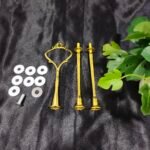 Gold cake stand hardware set with handle, rods, screws, and washers for resin and DIY cake stand making