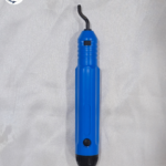 Blue handle deburring tool used for smoothing resin and acrylic edges