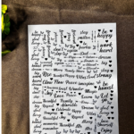 Transparent A4 sticker sheet with inspirational quotes, words, and decorative typography designs for crafts and resin art