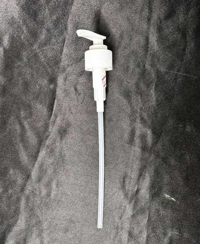 White liquid soap and lotion dispenser pump with long tube