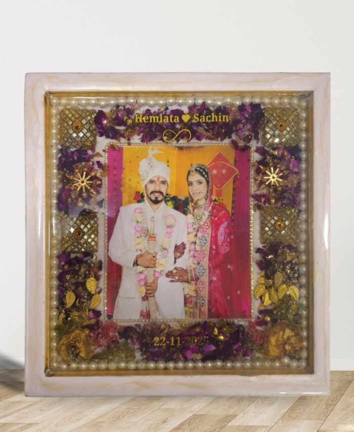 Flower preservation in resin with real dried flowers sealed in clear epoxy resin keepsake display