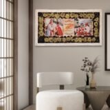 Wedding flower preservation frame with preserved flowers, couple photos, gold detailing, and personalized wedding date in resin wall frame