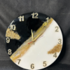 Black and white marble resin wall clock with gold flakes and metallic numbers