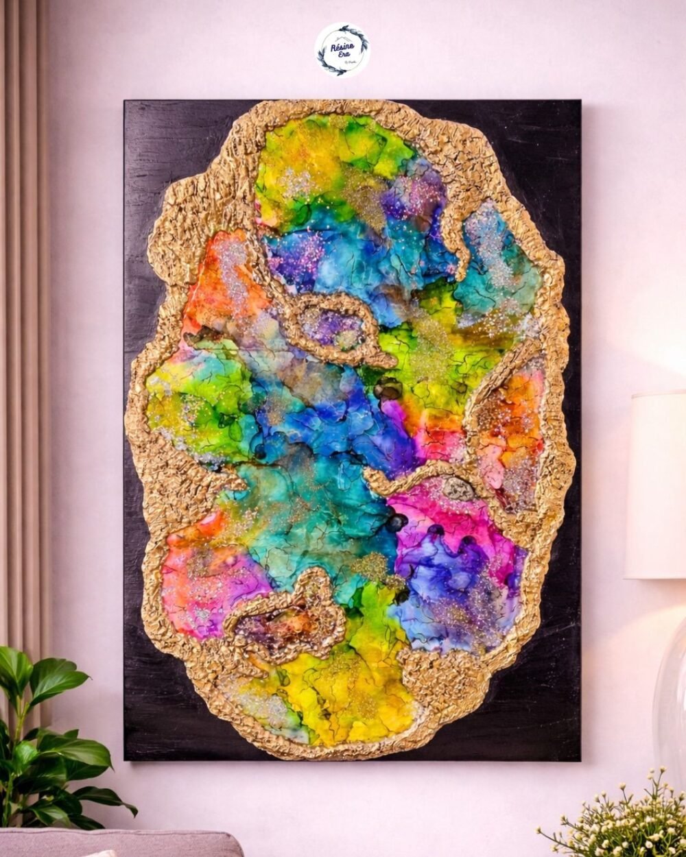 Handmade opal style resin wall art decorative piece for modern home decor