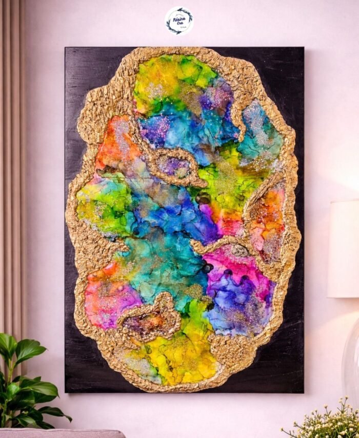 Handmade opal style resin wall art decorative piece for modern home decor