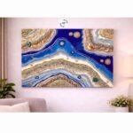 Blue and gold geode resin wall art with crystal-inspired abstract design for modern home décor