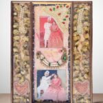Resin varmala frame with preserved wedding flowers, pearls, and couple photos in elegant wooden frame