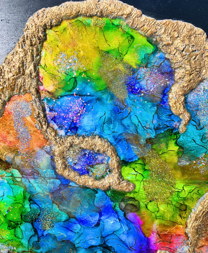 Handmade opal style resin wall art decorative piece for modern home decor