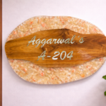 Customized resin name plate with wooden texture design for home entrance