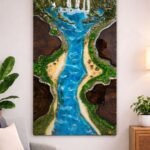Handmade river resin wall art with flowing glossy design for modern home decor