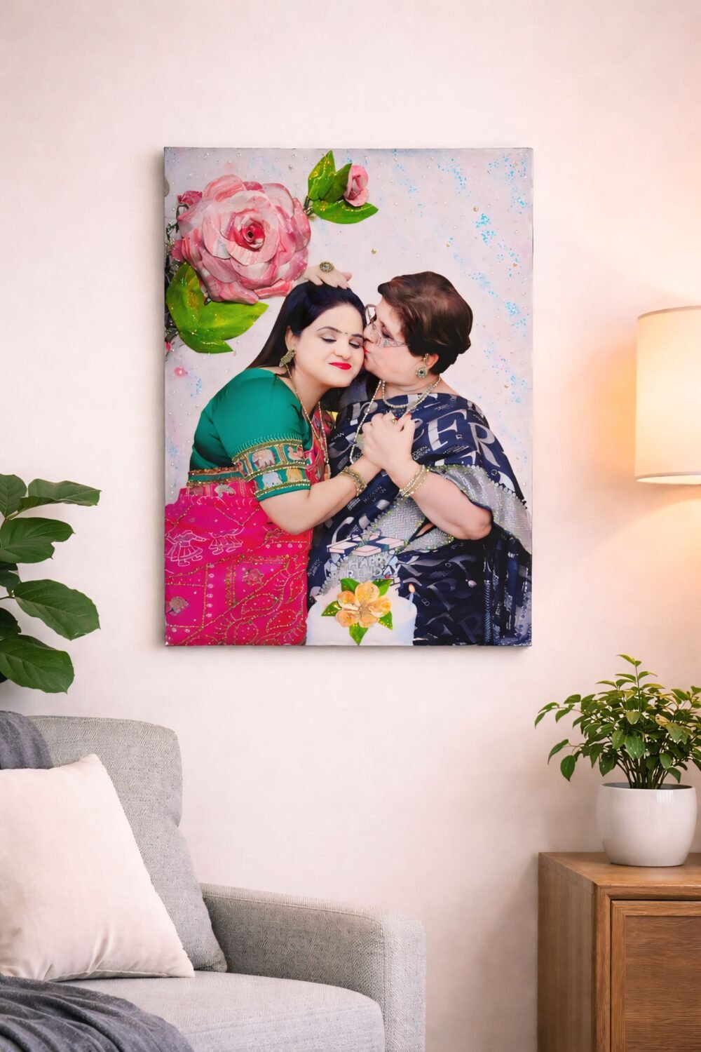 Customised 3D photo frame with floral resin art design for home decor