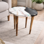 Handmade marble design resin table with wooden legs for modern home decor