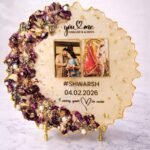 Wedding flower preservation resin frame with dried flowers, couple photos, and personalized details