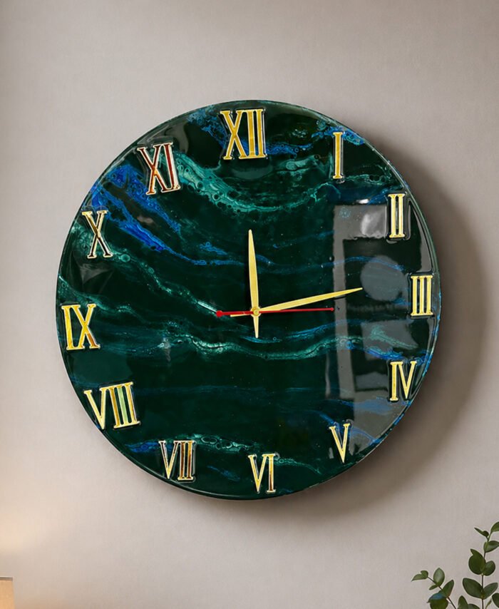 Handcrafted resin wall clock with glossy finish and modern artistic design