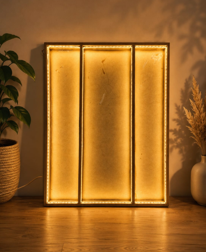varmala frame with warm LED light and preserved wedding flowers