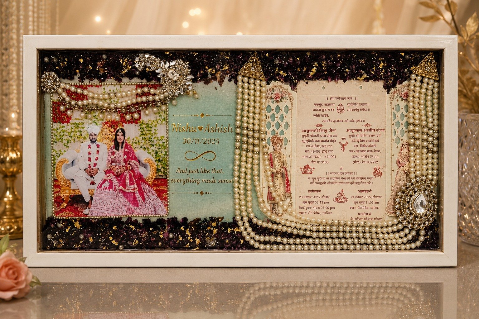 Ashish Luxury Varmala Preservation Frame with Wedding Card & Couple Photo