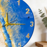 Handcrafted marble resin wall clock with ocean blue design and golden numbers for home wall decor