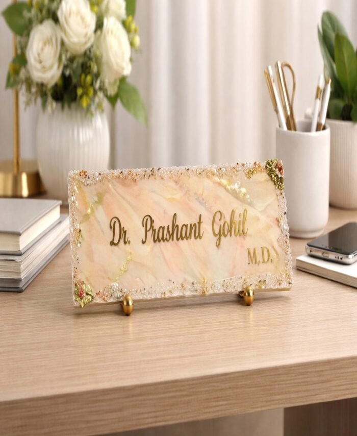 Handmade custom resin desk name plate with personalized name design for office desk décor, home workspace styling, gifting, and professional display