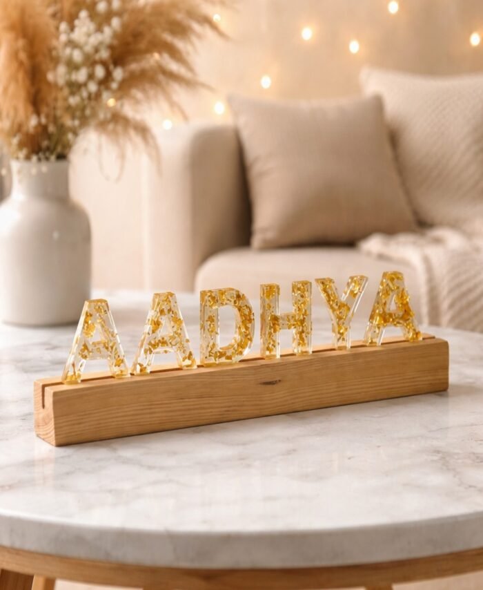 Handmade personalized resin name plate with customized name design for home entrance, office décor, gifting, and special occasion keepsake