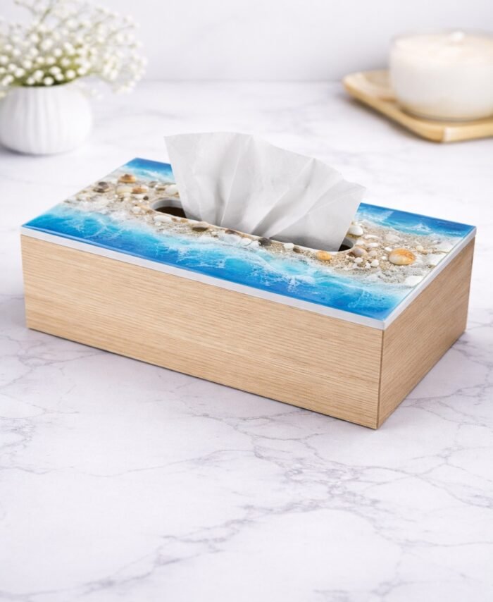 Handmade resin tissue box with decorative customized design for home décor, office styling, gifting, and elegant everyday use