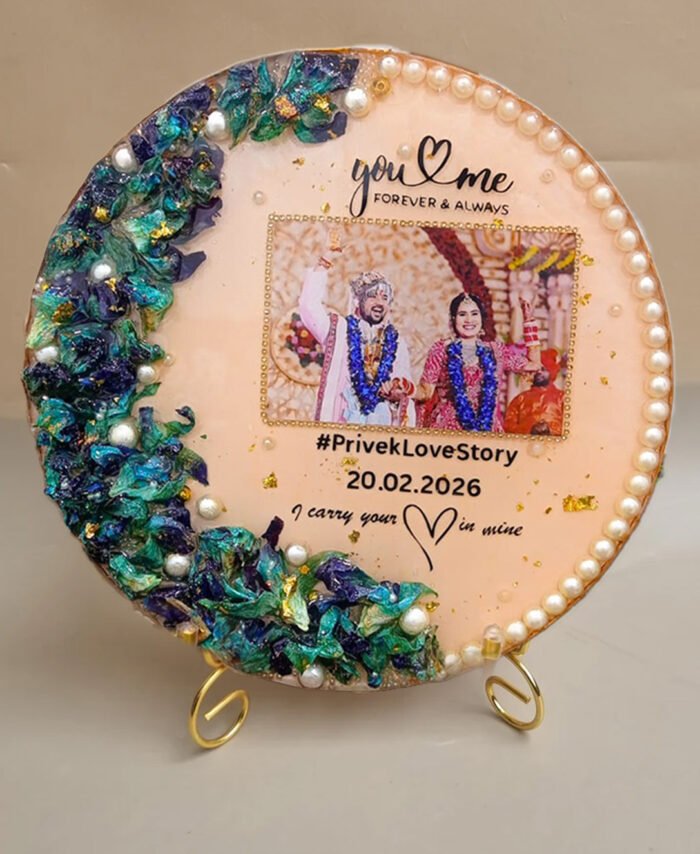 Customized wedding flowers frame with preserved floral memories in elegant resin artwork