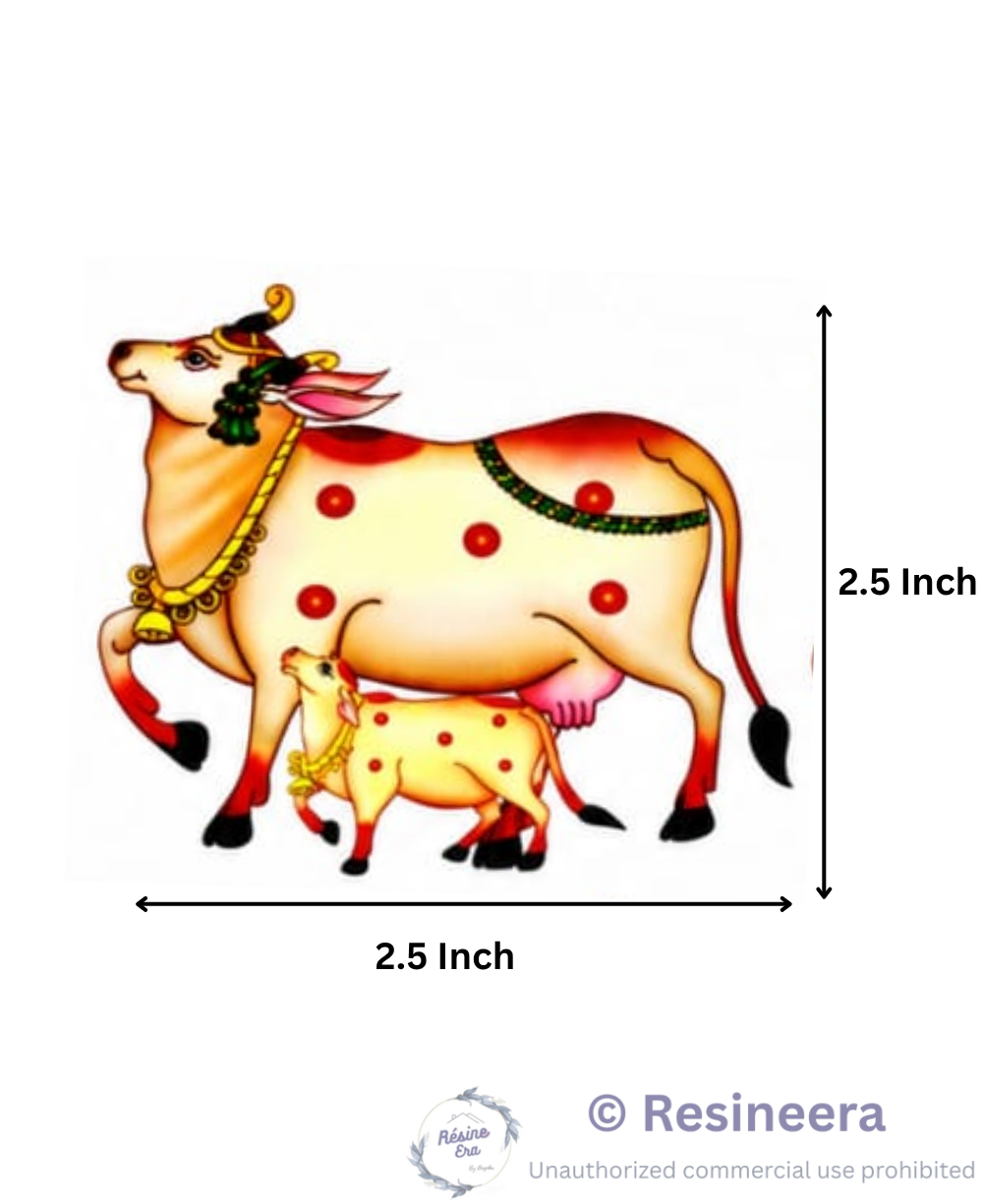 Cow DTF sticker sheet with sacred cow, calf, and Swastik designs for home décor and vehicle decoration.