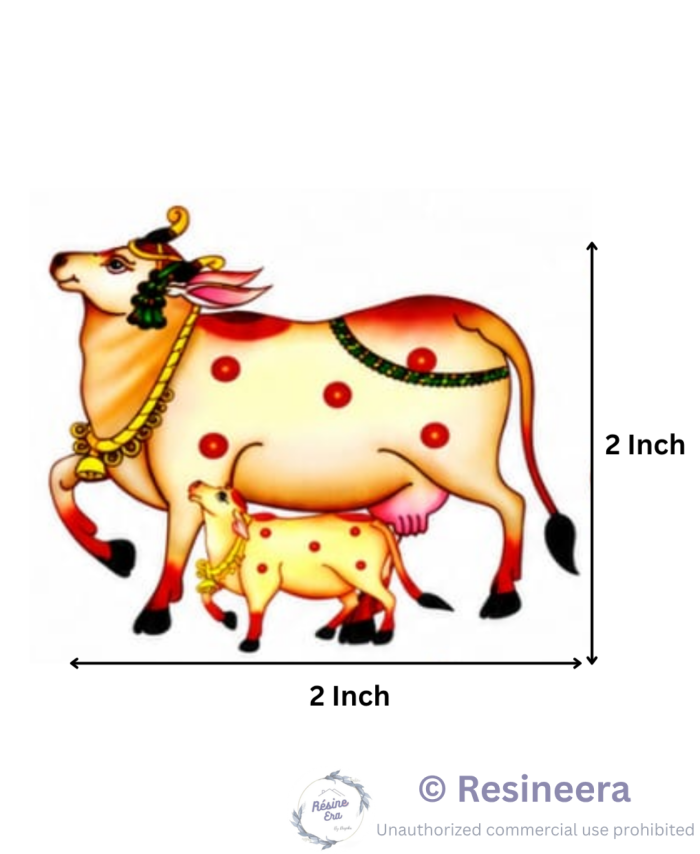 Cow DTF sticker sheet with sacred cow, calf, and Swastik designs for home décor and vehicle decoration.
