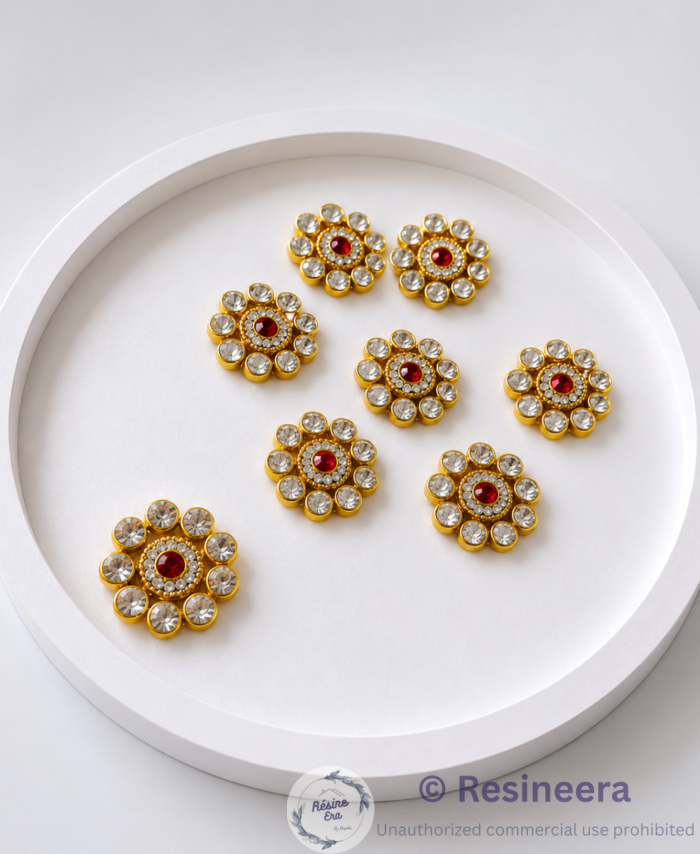 Elegant flower-shaped kundan decorative piece ideal for resin art, jewelry making, and craft decoration projects.