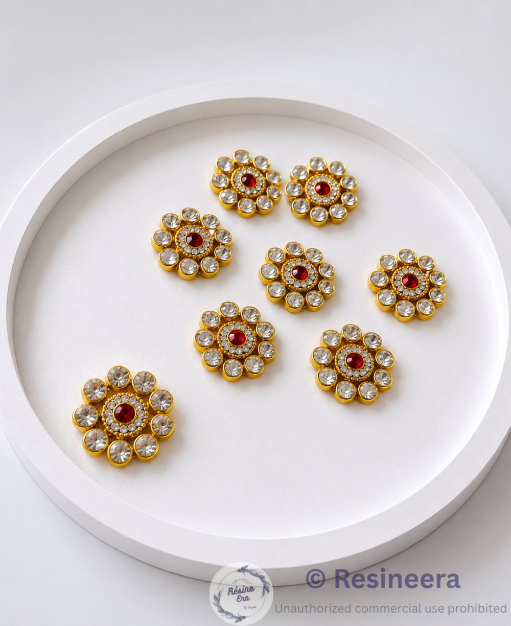 Flower Beads 1 Elegant flower-shaped kundan decorative piece ideal for resin art, jewelry making, and craft decoration projects.