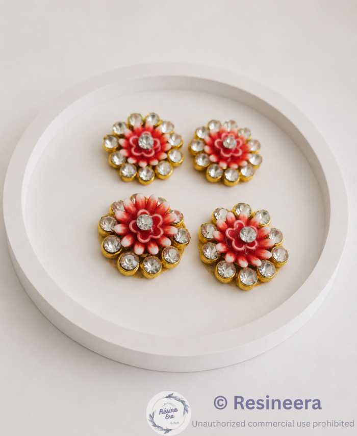 Elegant flower-shaped kundan decorative piece ideal for resin art, jewelry making, and craft decoration projects.