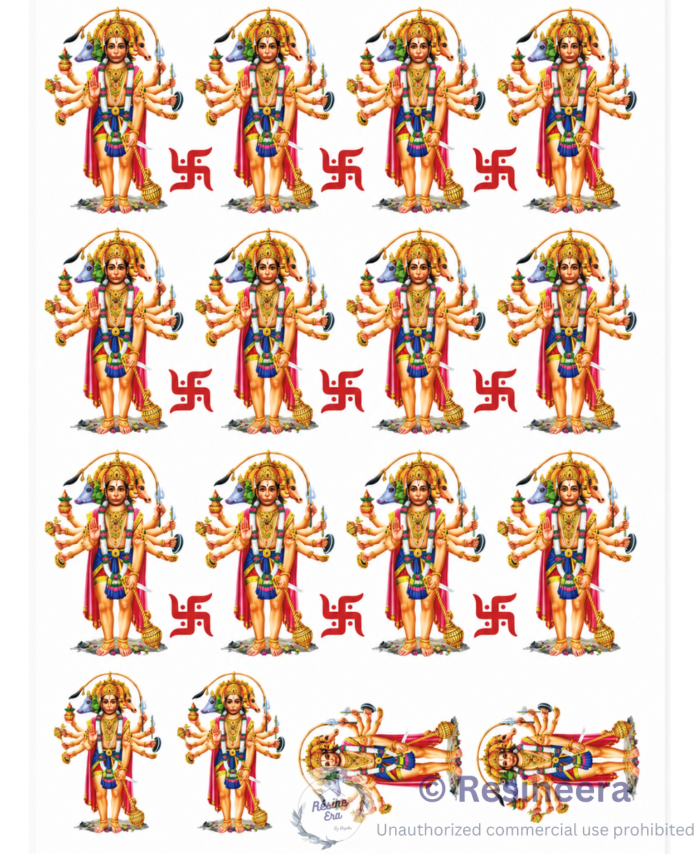 A4 Hanumanji UV DTF transfer sticker with vibrant Hindu devotional artwork for glass, acrylic, wood, and craft projects.