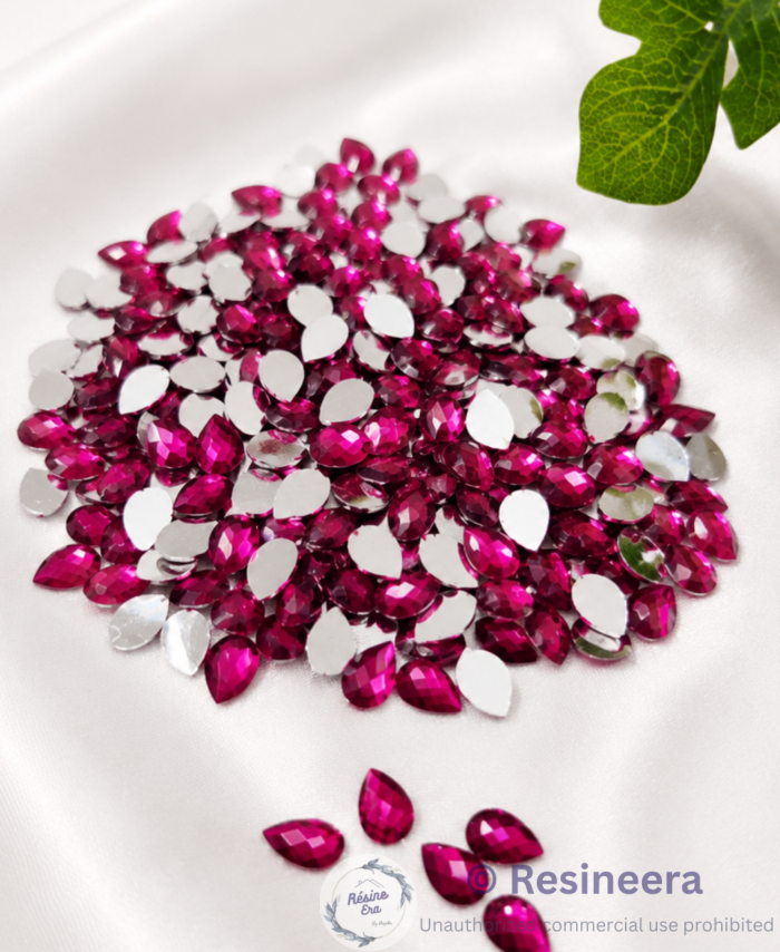 Pink tilak shape flat back acrylic beads for embroidery, DIY craft, jewellery making, and festive decoration.