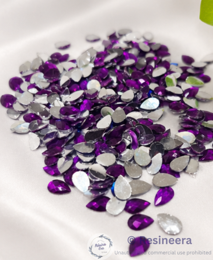 Purple tilak shape flat back acrylic beads for embroidery, DIY craft, jewellery making, and festive decoration.