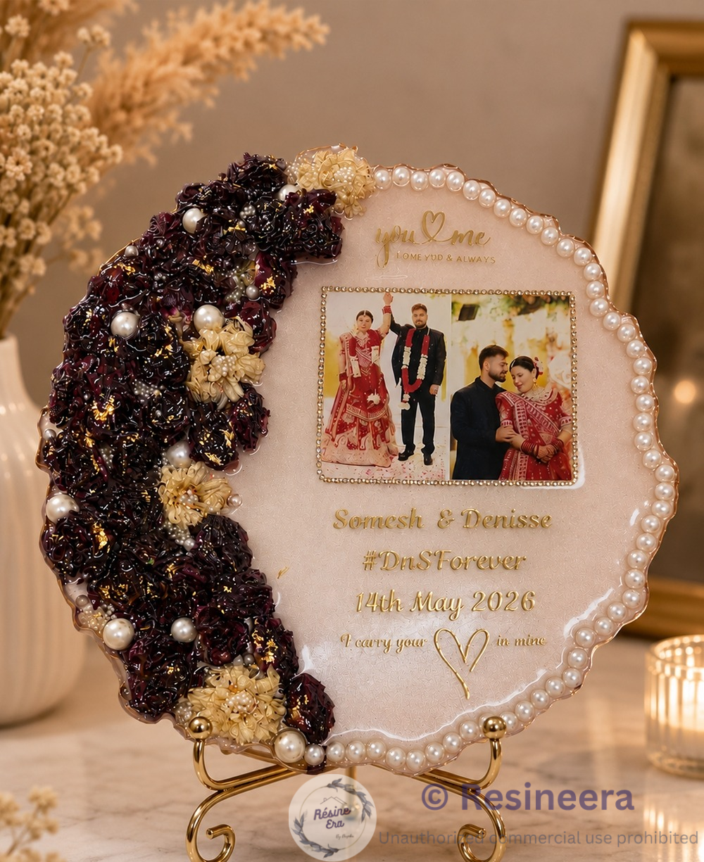 Flower Preservation Frame Handmade flower preservation frame with real dried flowers displayed inside an elegant memory frame.