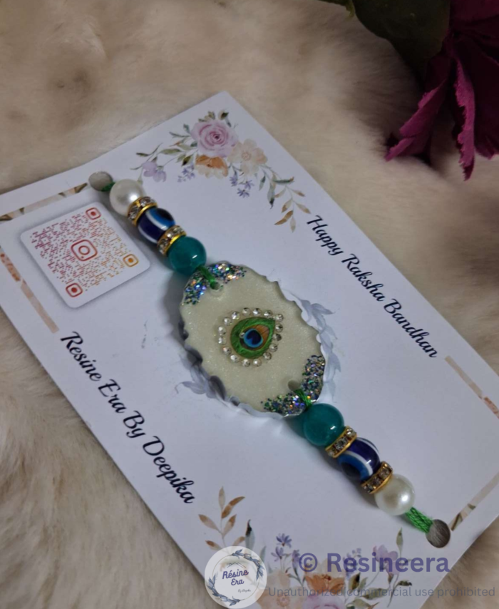 Blue Peacock Resin Rakhi | Handmade Designer Rakhi – Resineera
