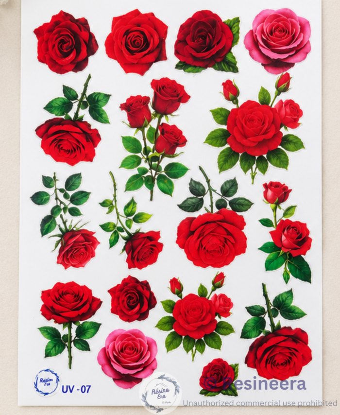 Rose UV DTF transfer sticker with a floral rose design for DIY crafts and personalised item decoration.
